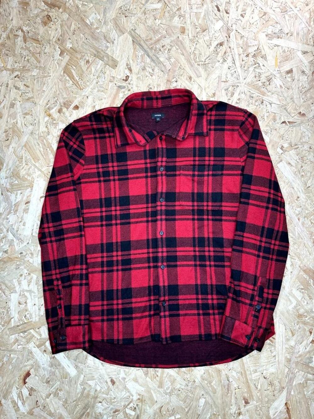 Express Flannel Shirt Mens XL Red Black Plaid Long Sleeve Button Up Casual